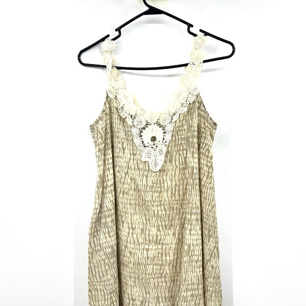 Soft Surroundings Tan Crochet Trim Boho Maxi Dress Swim Cover XS Oversize - Picture 6 of 7